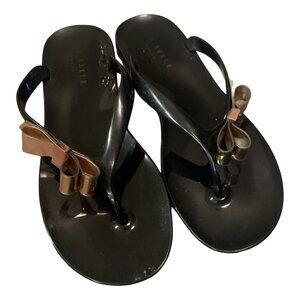Ted Baker Women's Black Jelly Flip Flops Sandals  Bow Detail Sz: 9/40 Summer